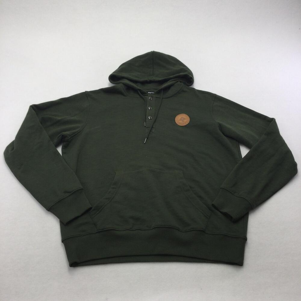 LRG Hoodie Mens XL Green Henley Fleece Pullover Kangaroo Pocket Logo Patch